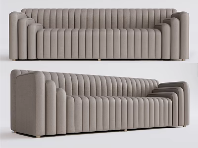 Gray Fabric Sectional Sofa With Vertical Ribbed Design Modern Living Room Furniture 3d model