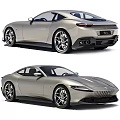 Silver Ferrari Sports Car With Modern Sleek Exterior Front And Rear View Design