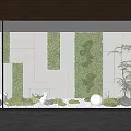 Indoor Miniature Garden Features With Green Moss Walls White Stones Rabbit Figurines And Round White Lamps