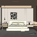 Modern Bedroom Interior Design With Bed Nightstand Chair Area Rug And Black White Artwork