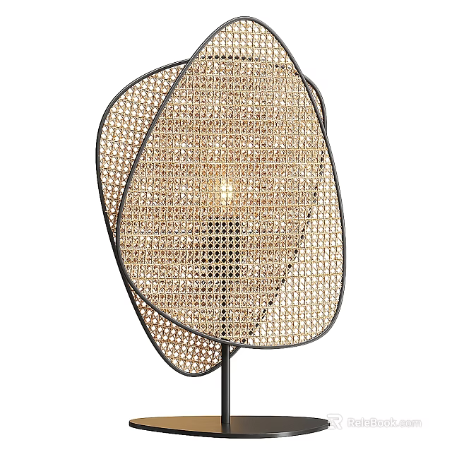 Modern Woven Rattan Table Lamp With Black Frame And Stylish Design 3d model