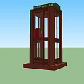 Public Telephone Booth With Brown Wooden Structure Glass Panels And Top Telephone Sign