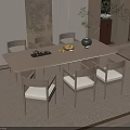 Light Wood Dining Table Set With Six Chairs And Minimalist Decorative Elements 3d model