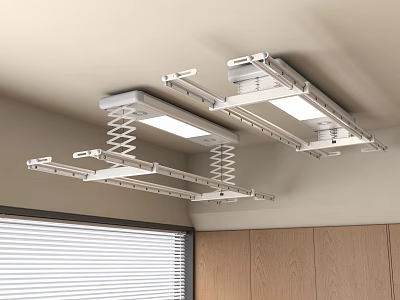 Modern Ceiling Mounted Retractable Clothes Rack With LED Lights For Home Interior 3d model