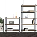 Modern Wooden Metal Frame Shelving Unit With Decorative Items And Books