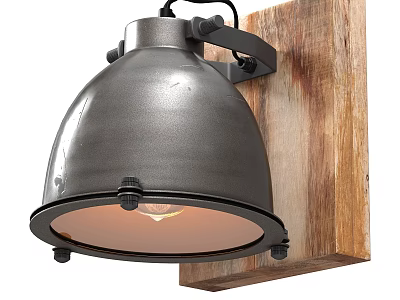 Industrial Style Metal Wall Lamp With Wooden Background And Matte Finish Design 3d model