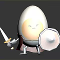 Anthropomorphic Egg Knight Character With Angry Expression Holding Sword And Shield 3d model
