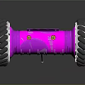 Vibrant Pink Toy Vehicle With Large White Treaded Wheels And Yellow Accents
