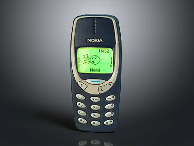 Nokia Classic Mobile Phone with Green Screen Displaying Menu and Time and Physical Keypad Design 3d model