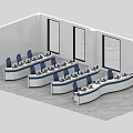 Modern Monitoring Room Interior With Large Display Screen Multiple Control Desks And Workstations