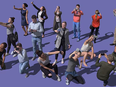 Group of People Taking Photos Using Smartphones in Various Poses Enjoying Social Interaction 3d model