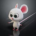 Cute 3D White Cartoon Mouse Character with Big Pink Ears Green Eyes and Long Tail 3d model