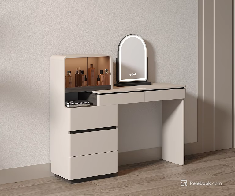 Modern White Dressing Table with Mirror Drawers and Storage Cabinet for Bedroom 3d model 