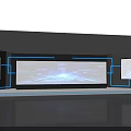 High Tech Digital Display Wall With Multiple Screens Showing Blue Interface And Light Effects 3d model