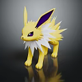 Yellow Electric Creature With Purple Ears And White Mane Standing On Black Background With Reflection
