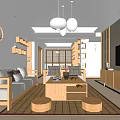 Modern Living Room Interior Design With Light Sofa Wooden Coffee Table And Pendant Lights
