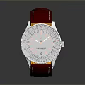 Stylish Wrist Watch With Red Leather Strap Round Dial Silver Rim And Decorative Details