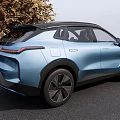 Modern Blue Electric SUV With Sleek Design Parked Near Tree