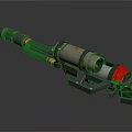 Tactical Futuristic Metallic Weapon With Black Red Accents And Cylindrical Barrel Grip