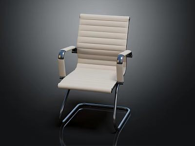 Modern Beige Striped Upholstered Office Chair With Metal Armrests And Frame 3d model