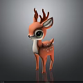 Cute Red Antler Deer Toy Figure With Green Eyes Pink Body White Belly Spots Standing