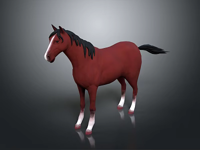 Red Horse Standing With Black Mane Tail And White Hooves On Gray Background 3d model