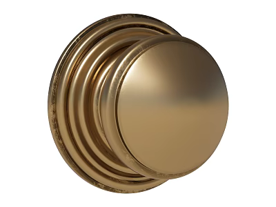 Glossy Golden Round Metal Door Knob With Decorative Layered Rings 3d model