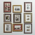 Framed Animal Oil Paintings on Wall With Various Frames and Styles 3d model