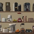 Variety of Kitchen Appliances in Different Styles and Colors Displayed on Shelves