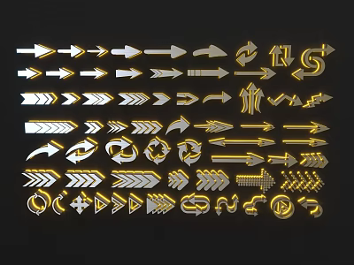 Gold and Silver Decorative Pendants with Arrow Symbol Designs Various Shapes and Directions 3d model