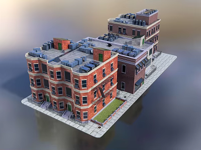 Detached Villa With Red Brick Exterior Multi Story Design Green Lawn And Paved Surroundings 3d model