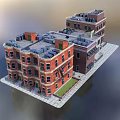 Detached Villa With Red Brick Exterior Multi Story Design Green Lawn And Paved Surroundings