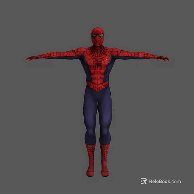 Man in Red and Blue Spider Man Costume with Arms Outstretched Against Gray Background 3d model 