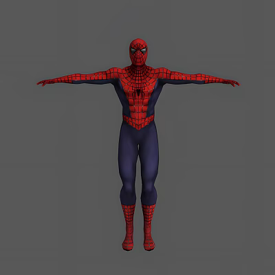Man in Red and Blue Spider Man Costume with Arms Outstretched Against Gray Background 3d model