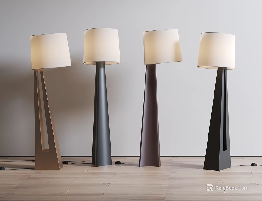 Modern Floor Lamps With Geometric Colored Bases And White Fabric Shades 3d model 