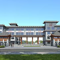 Chinese Style School Building With Traditional Eaves Multi Story Structure And Main Entrance Plaza