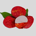 Fresh Lychee Fruits with Rough Red Skin Peeled White Flesh and Green Leaves