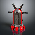 Mechanical Weapon With Multiple Black Red Barrels And Red Base Design 3d model