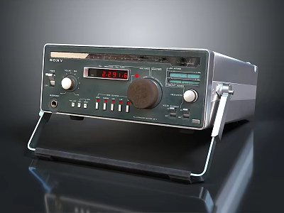Vintage Electronic Equipment Featuring Digital Display Red Numeric Readout Control Knobs And Metal Stand 3d model