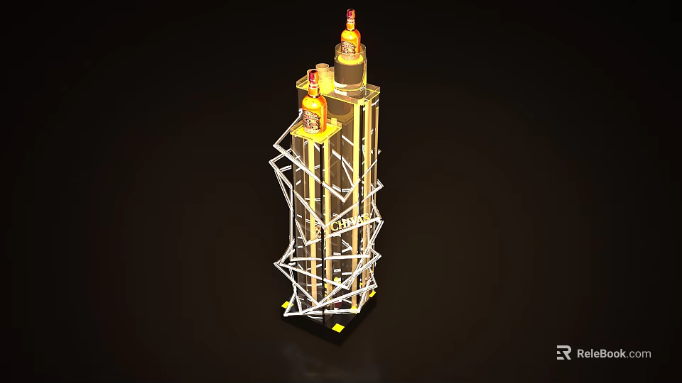 Modern Illuminated Display Shelf With Multi Tier Structure And Gold White Design 3d model