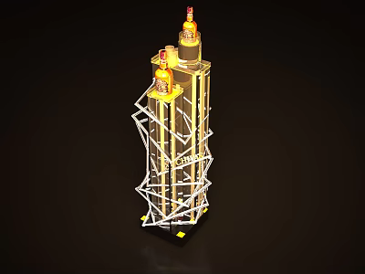 Modern Illuminated Display Shelf With Multi Tier Structure And Gold White Design 3d model