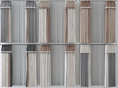 Modern Curtains in Neutral Tones with Striped Textured and Patterned Designs 3d model