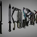 Weapons A Group of Science Fiction Weapons Combination Sword Dagger Axe Tomahawk Cyberpunk stylized low face number low model simple model film and television level 3d model