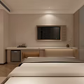 Modern Hotel Guest Room With Comfortable Bed Wall Mounted TV And Soft Lighting