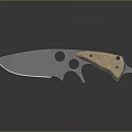 Stainless Steel Tactical Knife With Textured Wooden Handle And Circular Blade Cutouts