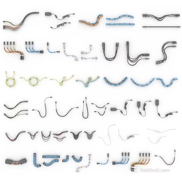 Other Various Electronic Cables With Different Shapes And Colors On White Background 3d model 