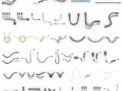 Other Various Electronic Cables With Different Shapes And Colors On White Background 3d model