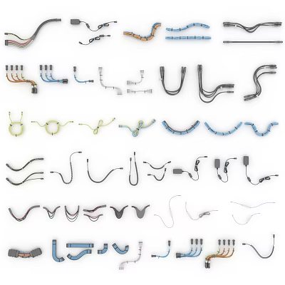 Other Various Electronic Cables With Different Shapes And Colors On White Background 3d model