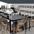 Lofties Cafe Industrial Style Building With Parking Lot And Surrounding Cars And Covered Entrance Design