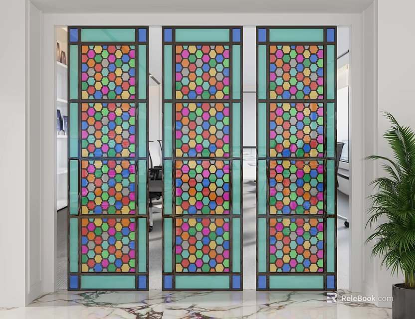 Colorful Glass Room Divider With Geometric Dot Patterns For Modern Interior Decor 3d model